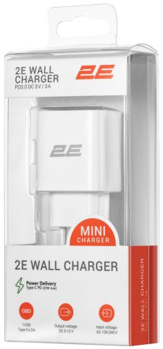 Зарядний пристрій 2E Wall Charger PD 25W White (2E-WC1USBC25W-W)