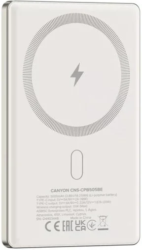 Фото: Батарея універсальна Canyon OnCharge 505 Slim Magsafe 5000mAh 20W Beige (CNS-CPB505BE) № 10 | KTC