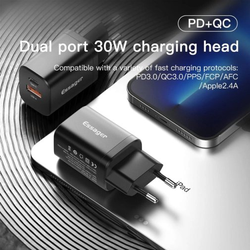  Зарядний пристрій Essager PD/QC 30W Chager White (ECTPQS-ZTB02)