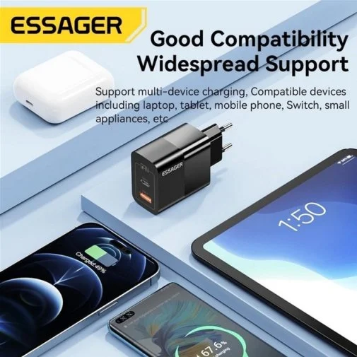 Фото: Зарядний пристрій Essager Pinchen Travelling Charger 33W Black (ECTAC-PCB01-P) № 12 | KTC