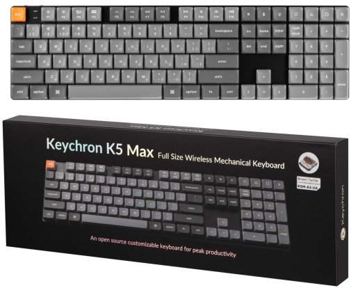 Клавіатура Keychron K5 Max 104Key Gateron MX 2.0 Brown QMK White Led ENG/UKR WL/BT/USB Black (K5M-A3-UA)