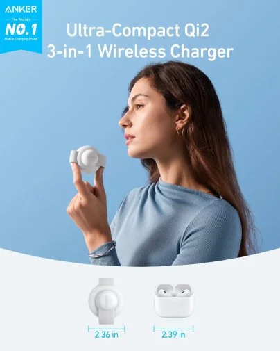 Фото: Бездротова зарядна станція Anker MagGo Wireless Charging Pad 3in1 15W White (B25M8H21) № 11 | KTC