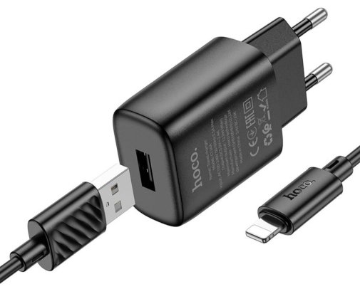 Зарядний пристрій Hoco C134A 2.4A Black with AM/Lightning (6942007621311)