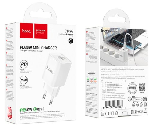 Зарядний пристрій Hoco C149A Charm QC3.0 PD 30W White (6942007630337)