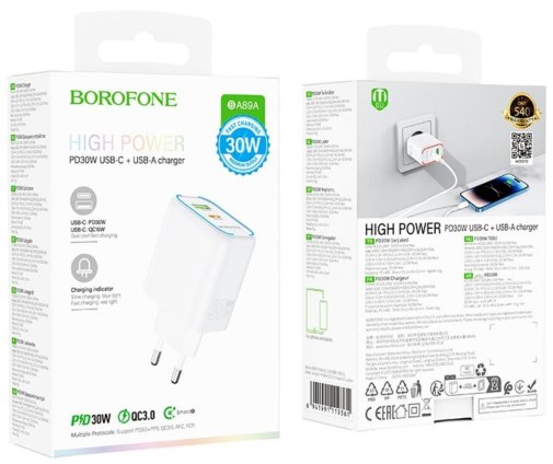 Зарядний пристрій BOROFONE BA89A Destello PD QC3.0 30W White (6941991119361)