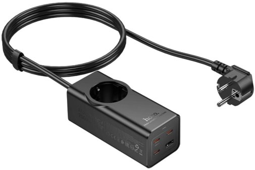 Мережевий фільтр Hoco NS9 Wisdom 4xUSB 1/2m Black (6942007638494)