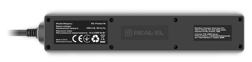 Мережевий фільтр Real-EL RS-Protect M 5/1.8m Black (EL122300026)