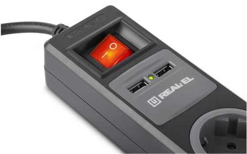 Мережевий фільтр Real-EL RS-3 2xUSB 3/1.8m Black (EL122500001)