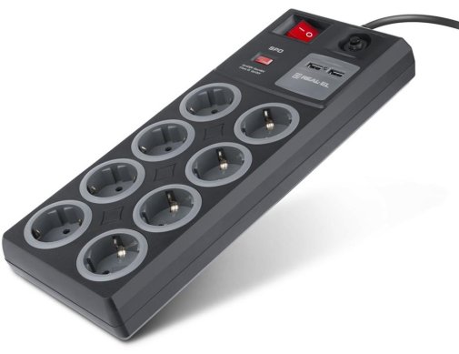 Мережевий фільтр Real-EL RS-8F 8/3m USB Black (EL122300004)