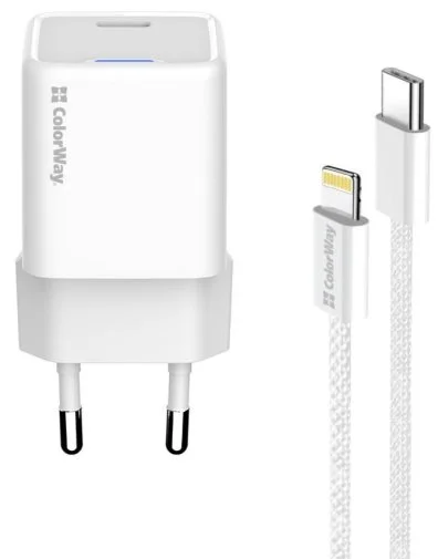 Фото: Зарядний пристрій ColorWay GaN Mini 20W White with Type-C/Lightning (CW-CHS059PDL-WT) № 17 | KTC