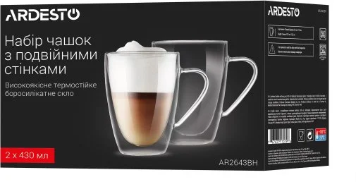 Фото: Набір чашок Ardesto 430ml 2pcs Clear (AR2643BH) № 9 | KTC