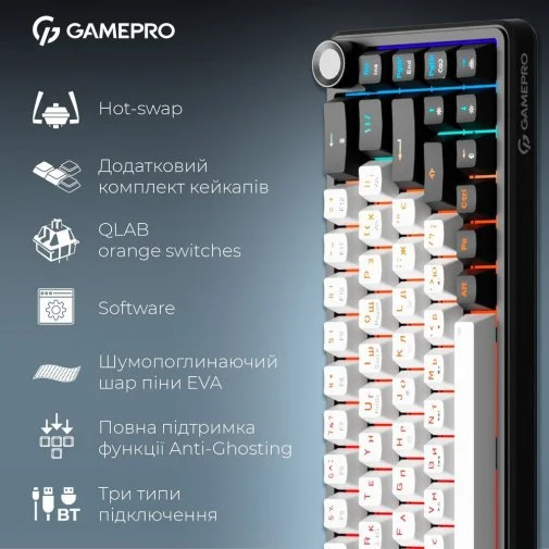 Фото: Клавіатура GamePro Asgard Valhalla MK210B Pro RGB WL/BT/USB Black № 30 | KTC