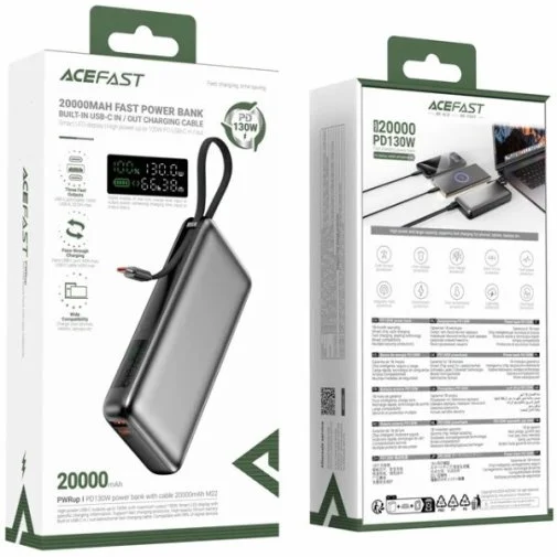 Фото: Батарея універсальна Acefast M22 20000mAh 130W Gray with Cable Type-C (6974316283904) № 11 | KTC