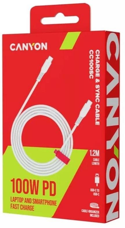 Кабель Canyon CC100SC 100W Type-C / Type-C 1.2m White (CNS-CC100SC12W)