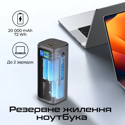 Фото: Батарея універсальна Promate Titan-130RC 20000mAh 130W Grey (6959144068251) № 13 | KTC