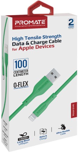 Кабель Promate xCord-Ai 2A AM / Lightning 1m Green (6959144061658)