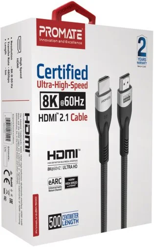 Фото: Кабель Promate PrimeLink8K-500 HDMI / HDMI v.2.1 5m Grey (6959144062495) № 9 | KTC