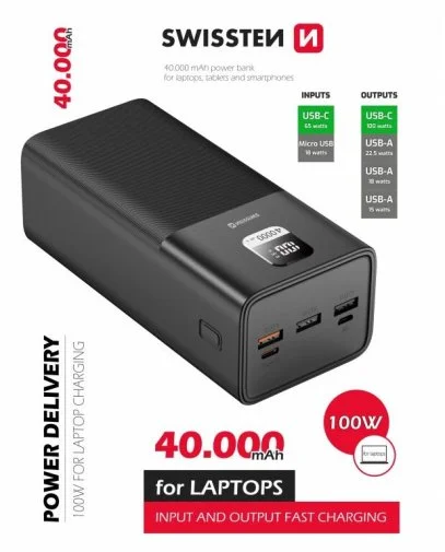 Фото: Батарея універсальна SWISSTEN POWER BANK 40000mAh 100W Black (8595217481275) № 7 | KTC