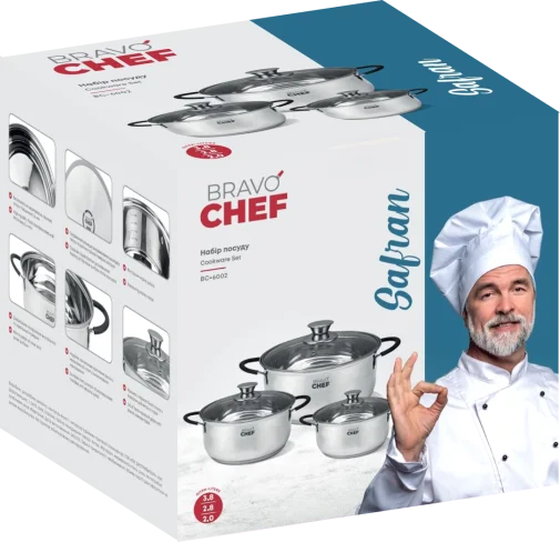 Фото: Набір каструль Bravo Chef Safran 2L/ 2.8L/ 3.8L 6pcs (BC-6002) № 15 | KTC