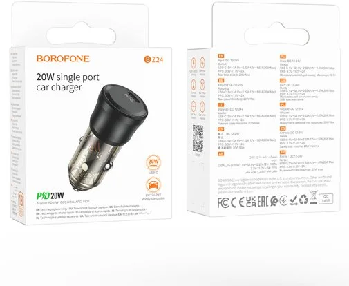 Фото: Автомобільний зарядний пристрій BOROFONE BZ24 Clever 20W Transparent Black (6941991106934) № 12 | KTC