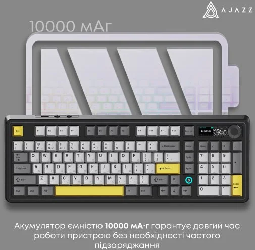 Фото: Клавіатура Ajazz AK980 V2 Maillard Switch WL/BT/USB Black/Grey/Yellow (AK980-V2-M-BGY) № 29 | KTC