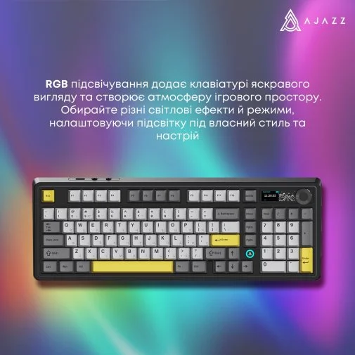 Фото: Клавіатура Ajazz AK980 V2 Maillard Switch WL/BT/USB Black/Grey/Yellow (AK980-V2-M-BGY) № 32 | KTC