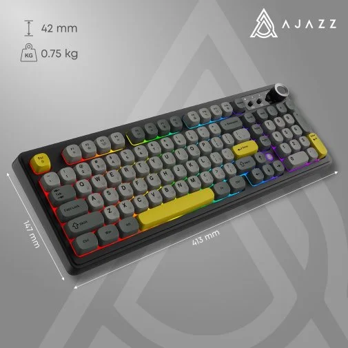 Фото: Клавіатура Ajazz AF98 Plus USB/WL/BT Black/Gray/Yellow (AF98-PLUS-BGY) № 30 | KTC