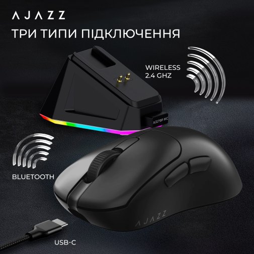 Мишка, Ajazz AJ179P MC WL/BT/USB, Black ( Gaming )