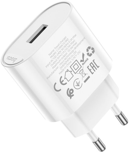 Мережевий зарядний пристрій Hoco C109A Fighter 1xUSB, 10.5W, White