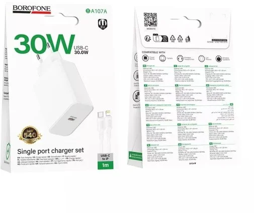 Фото: Зарядний пристрій BOROFONE BA107A Stellar 30W White with Type-C/Lighthing (6941991125355) № 11 | KTC