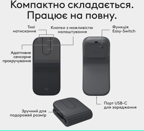 Миша Logitech Mobi Fold Graphite (910-007604)