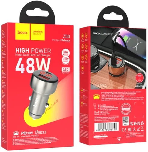 Фото: Автомобільний зарядний пристрій Hoco Z50 Leader QC3.0 PD 48W Metal Gray (6931474798756) № 8 | KTC