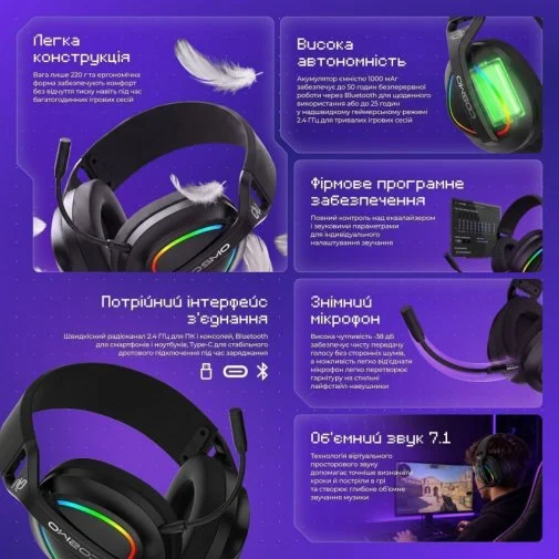 Фото: Гарнітура Proove Gaming Cosmo APP Black/Purple (WHCS00020016) № 22 | KTC