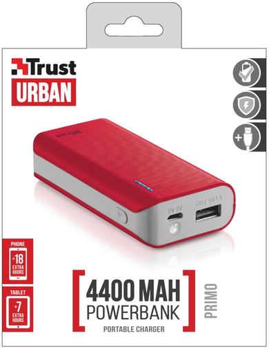 Батарея універсальна Trust Primo Power Bank 4400 mAh червона