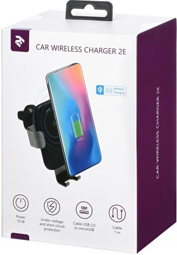 Кріплення для мобільного телефону 2E Gravity Car Mount Wireless Charger 10W Black (2E-WCQ01-05)