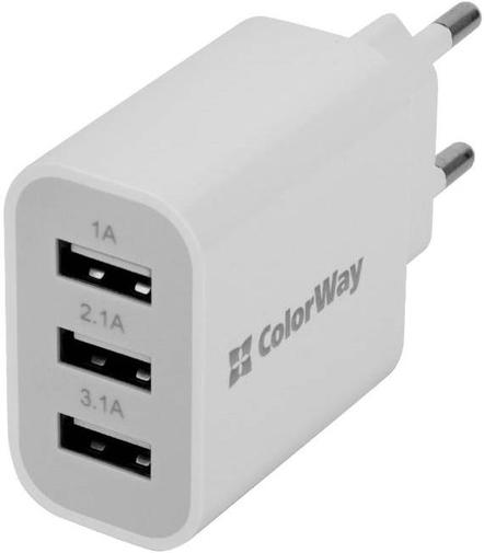 Зарядний пристрій ColorWay CW-CHS003-WT 3xUSB 3.1A White