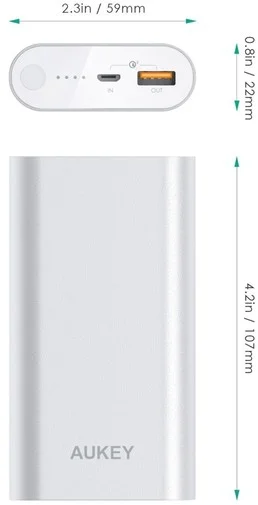 Фото: Батарея універсальна AUKEY PB-T15 Power Bank 10050mAh QC Silver (LLTS105385) № 6 | KTC