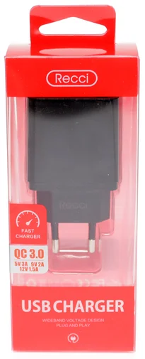 Фото: Зарядний пристрій Recci RUC-B03 1xUSB QC Black № 5 | KTC