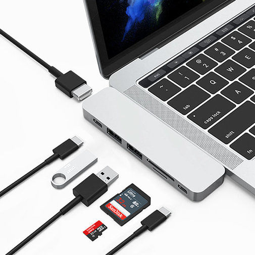 USB-хаб WIWU T8 USB-C to USB-C+2xUSB3.0+microSD+SD+2хType-C+HDMI Silver