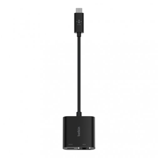 Адаптер Belkin USB-C to Ethernet/USB Type-C (F), 60W, PD, Black