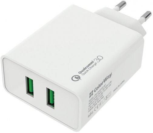 Зарядний пристрій ColorWay 2xUSB Quick Charge 3.0 36W White (CW-CHS017Q-WT)