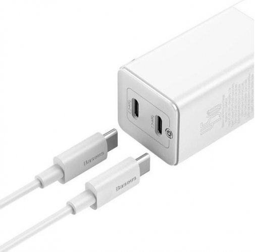 Зарядний пристрій Baseus GaN2 45W White with USB-C Cable (CCGAN-M02)