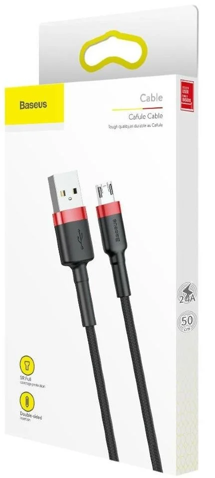 Фото: Кабель Baseus Cafule 2.4A AM / Micro USB 1m Black/Red (CAMKLF-B91) № 14 | KTC