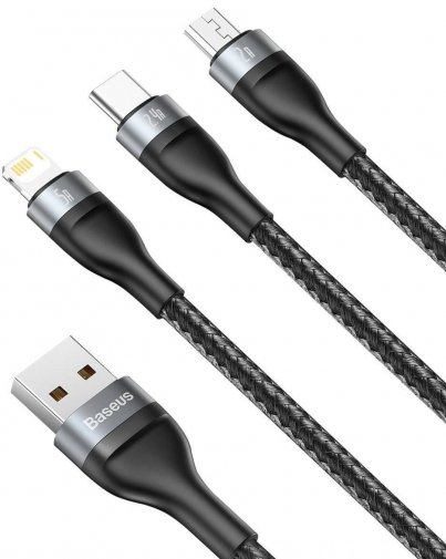 Кабель Baseus Flash Series Fast Charging AM / Type-C/Lightning/Micro USB 1.2m Gray/Black (CA1T3-G1)