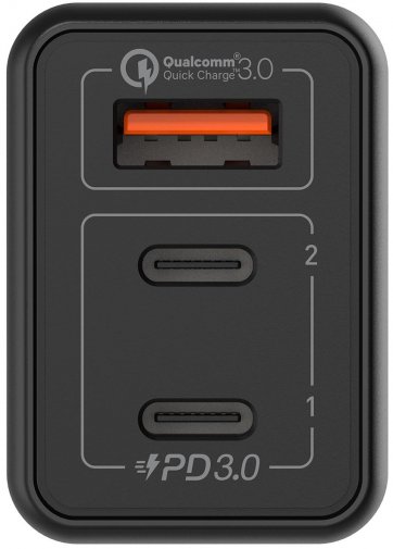 Зарядний пристрій Momax UM20 Gan One Plug 65W 2xPD QC 3.0 1xUSB Black (UM20EUD)