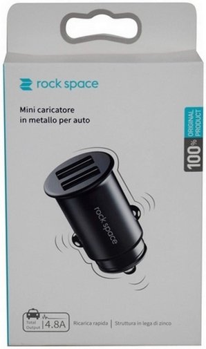  Зарядний пристрій Rock Space Metal mini car charger 4.8A Black