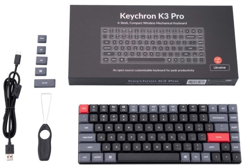 Клавіатура Keychron K3 Pro 84Key Gateron Red Low Profile QMK White LED EN/UKR USB/BT Black (K3PA1_KEYCHRON)