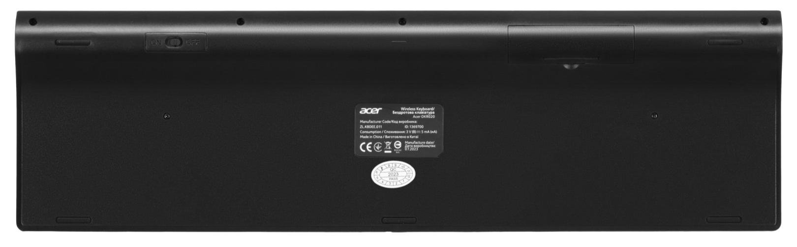 лавіатура тонка Acer OKR020 109key ENG/UKR/ru Black (ZL.KBDEE.011)