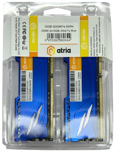  Оперативна пам’ять Atria Fly Blue DDR4 2x16GB (UAT43200CL18BLK2/32)