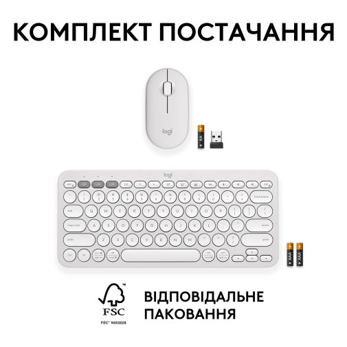 Комплект клавіатура+миша Logitech Pebble 2 Combo Tonal White (920-012240)